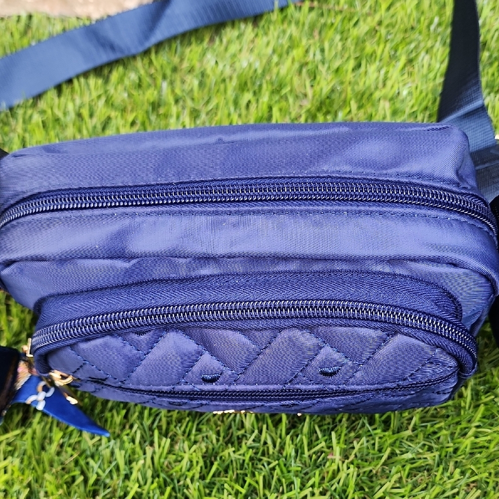Navy Quilted Crossbody Bag with Scarf Accent - Picture 3 of 4